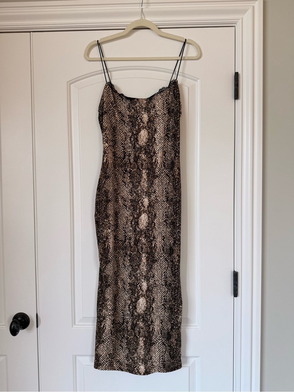 JLUXLABEL NWT Sleek Snake-Print Slip Dress in Brown and Tan